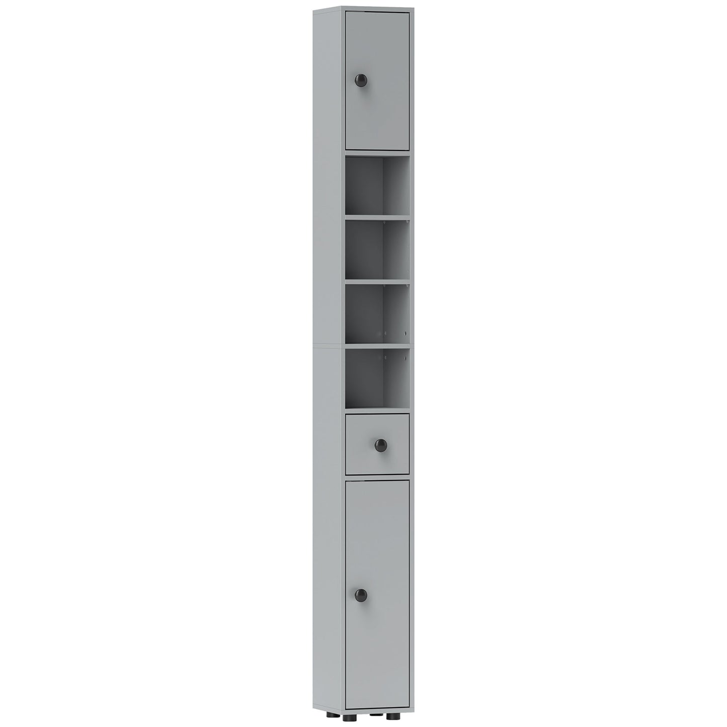 Tasere Tall Slim Bathroom Storage Cabinet With Drawers Shelves And Cupboards Grey