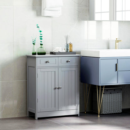 Letare Freestanding Bathroom Storage Cabinet With 2 Drawers And Cupboard Traditional Grey Finish 75x60cm