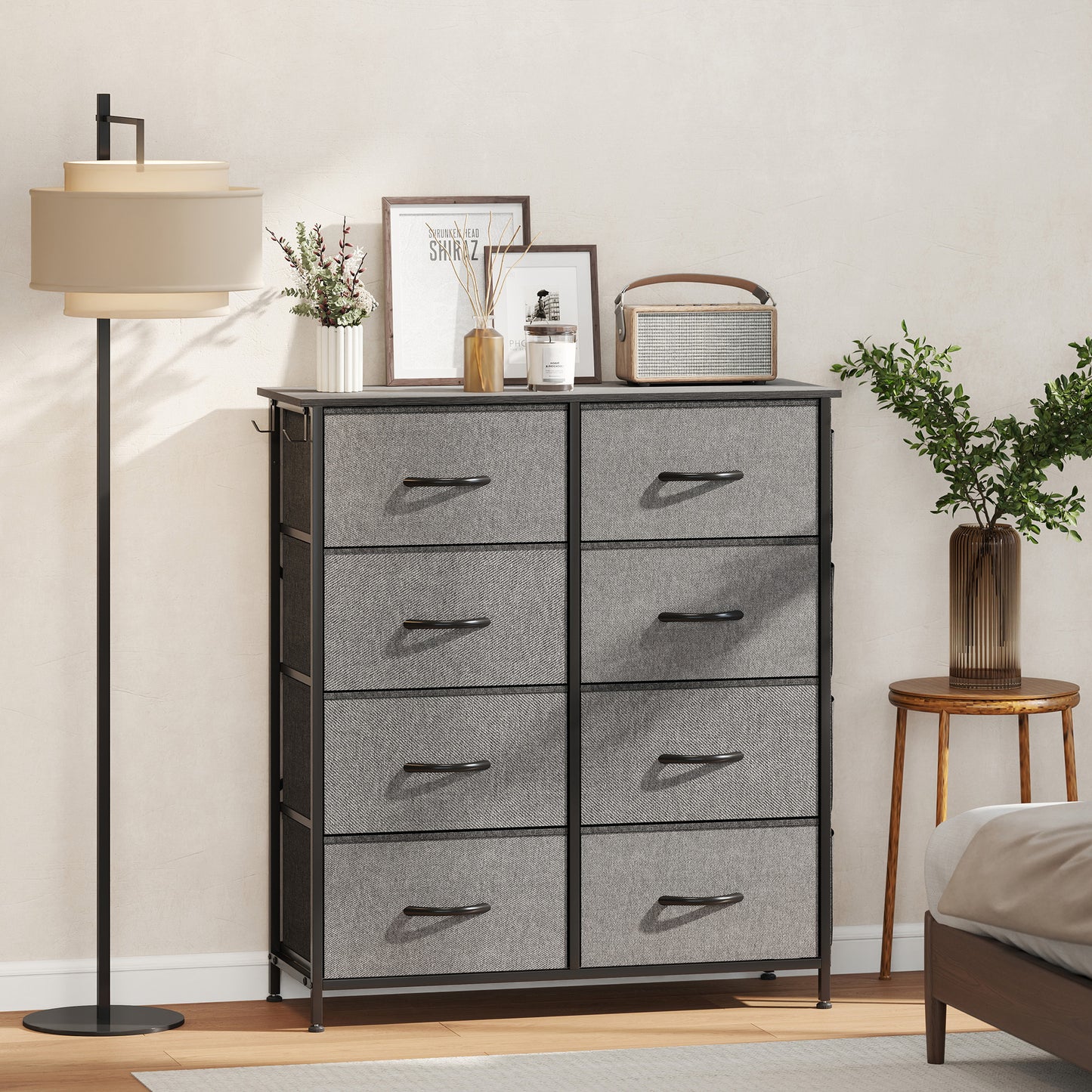 Niri Fabric And Metal Charcoal Grey 8 Drawer Storage Chest