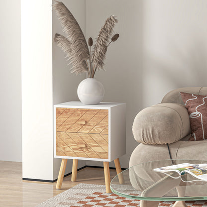 Hafane Set Of 2 White And Natural  Bedside Tables 2 Chevron Drawers
