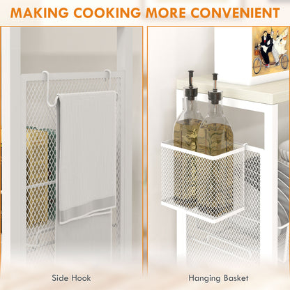 Else Lune Metal White 3 Tier Kitchen Cart With Steel Wire Baskets