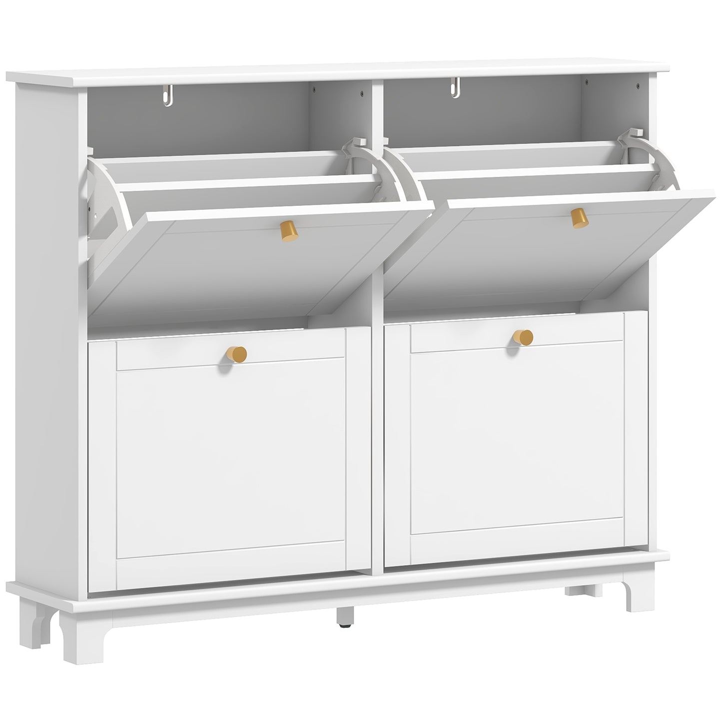 Zisuka Wooden White Slim Shoe Cupboard With 4 Flip Drawers For 16 Pairs