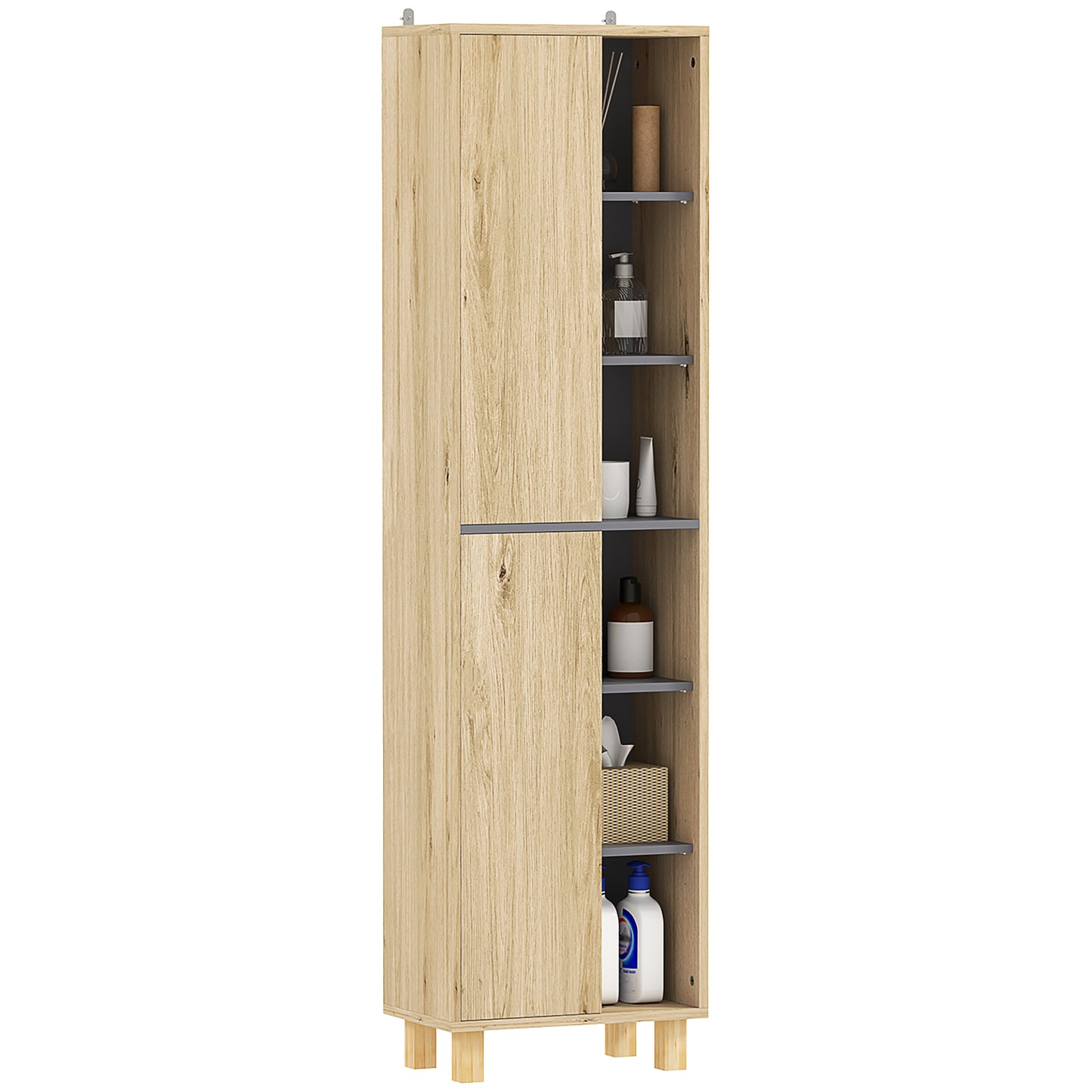Lanoha Slim Multi Storage Bathroom Cabinet With Wood Effect Finish