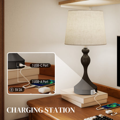 Loke Rata Metal Black And Beige Set Of 2 Touch Table Lamps With USB Ports And 3 Colour Light