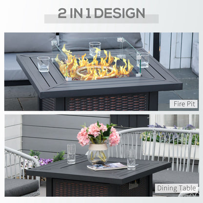 Tafiyo Rattan Effect Black and Brown Square Propane Gas Fire Pit Table