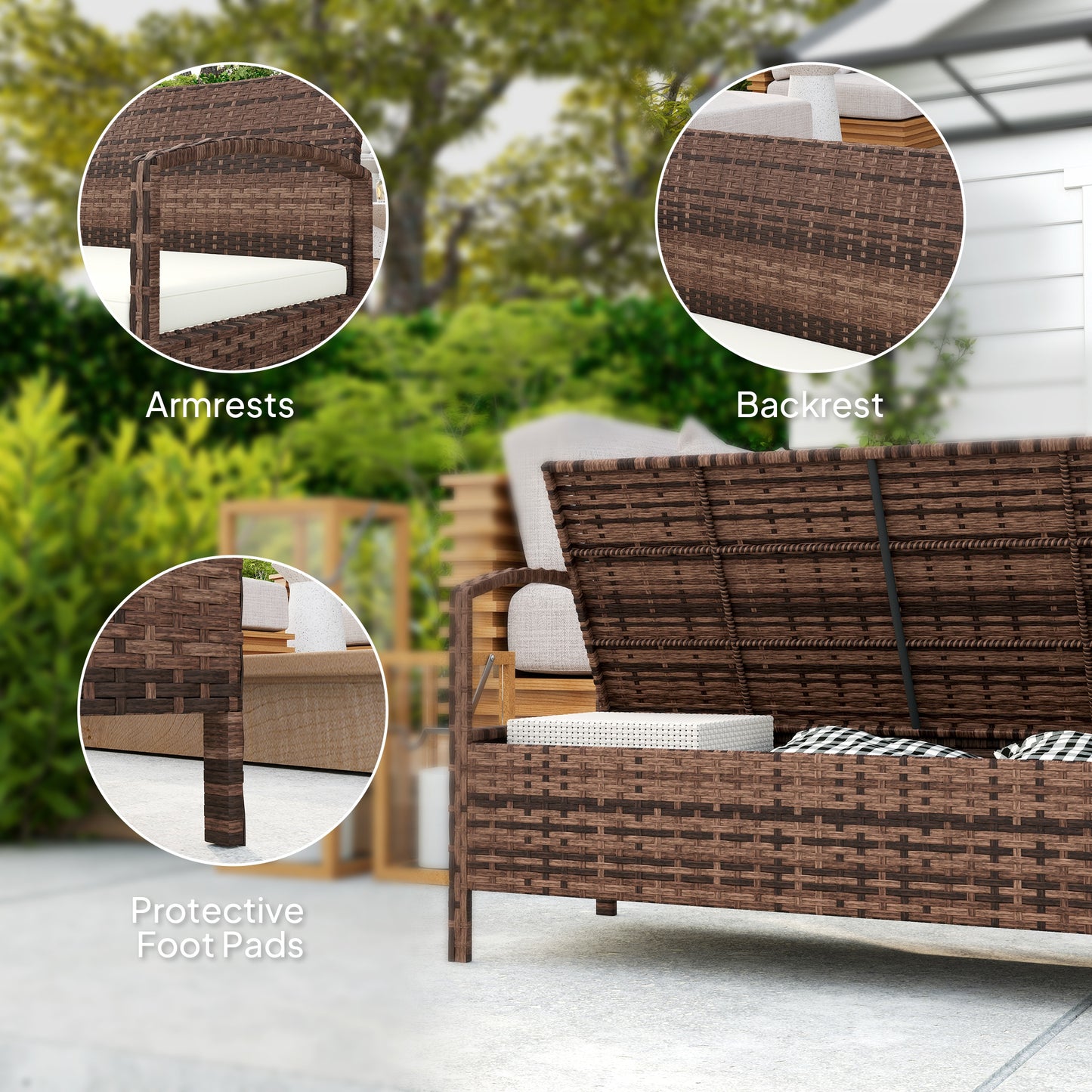 Rarette Rattan Brown Garden Storage Bench With Cushion 125L Capacity