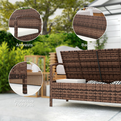 Rarette Rattan Brown Garden Storage Bench With Cushion 125L Capacity
