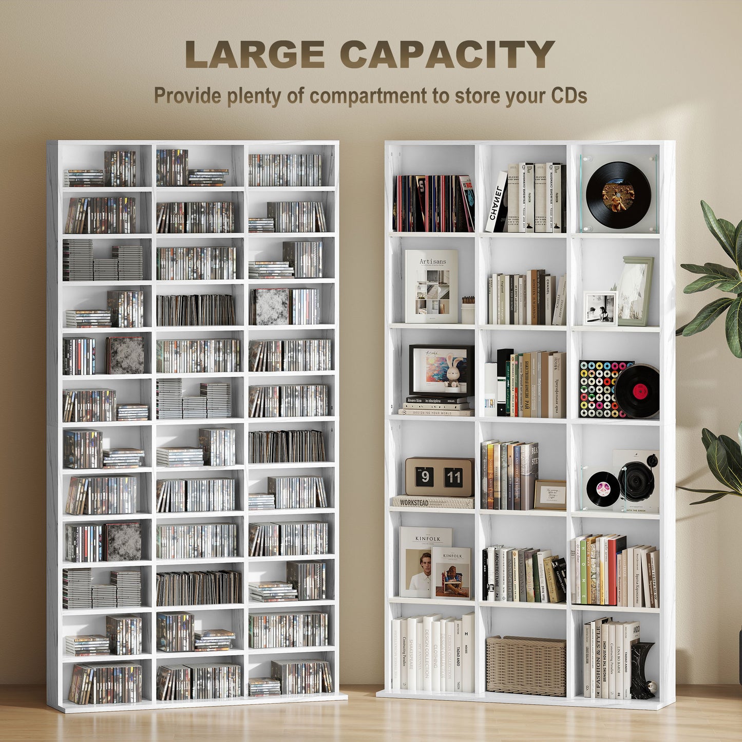 Somole Tano Wooden Marble Effect Adjustable CD Storage Cabinet 102 x 195 cm