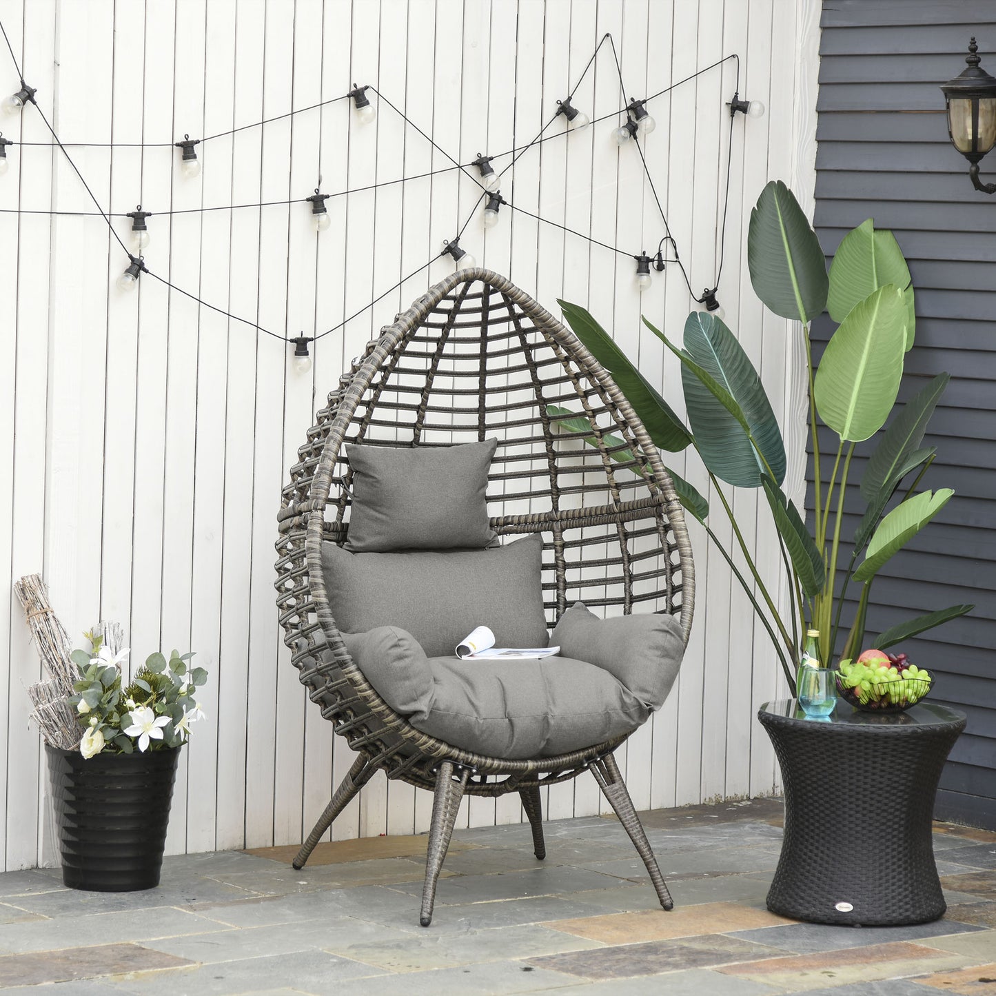 Luyono Rattan Rope Grey Teardrop Outdoor Egg Chair With Cushions