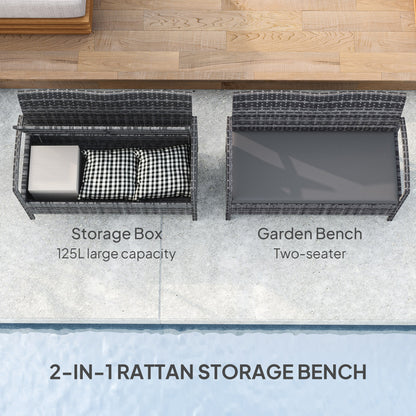 Rarette Rattan Grey Garden Storage Bench With Cushion 125L Capacity