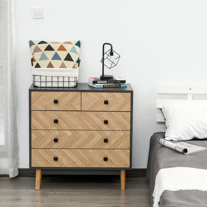Lini Wooden Black and Natural Chevron 5 Drawer Dresser