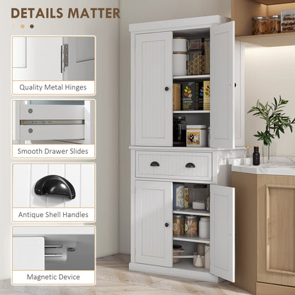 Ellu Soso Wooden White Kitchen Storage Cabinet With Drawer And Adjustable Shelves