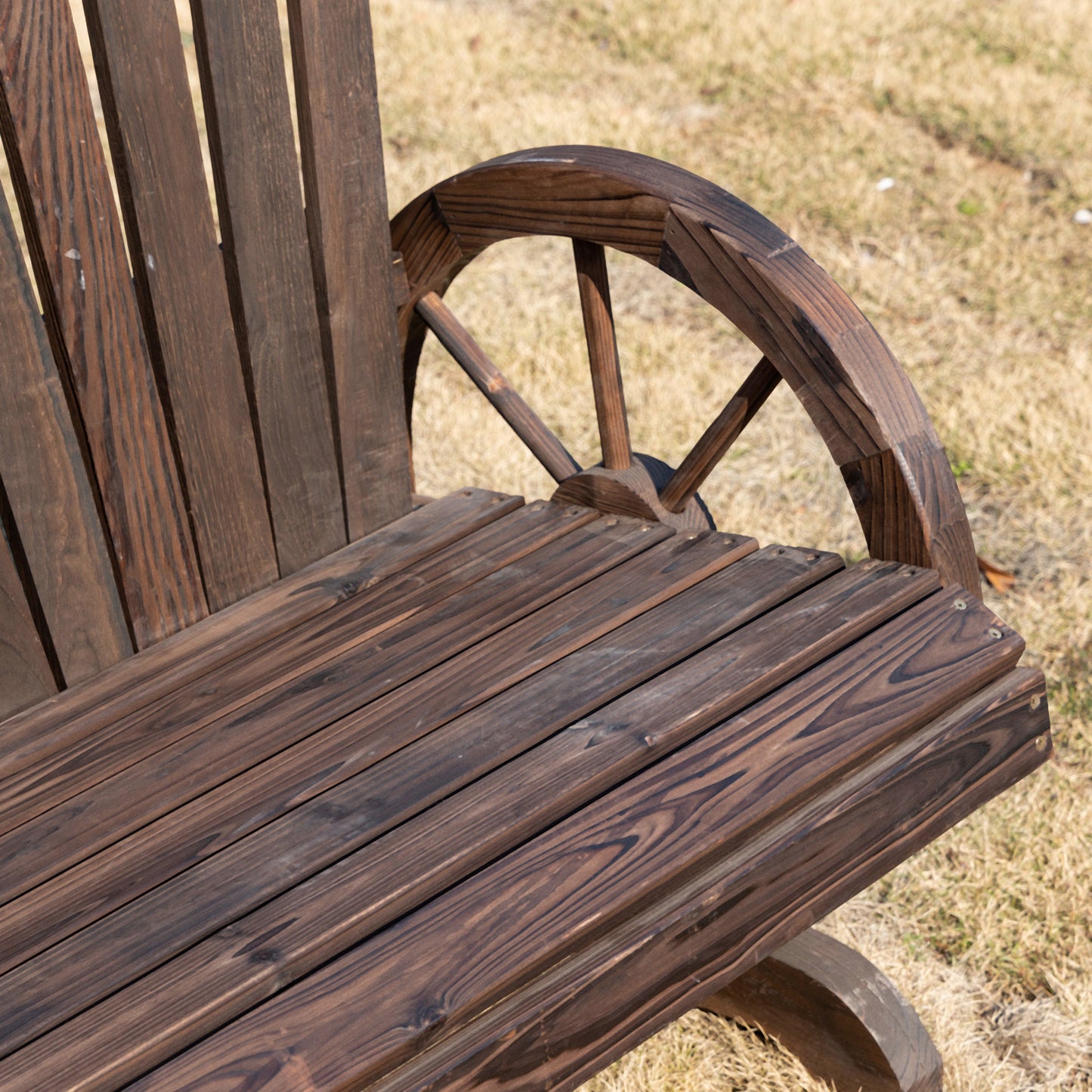 Basetti Fir Wood Slatted Natural Love Seat With Wheel Style Armrests