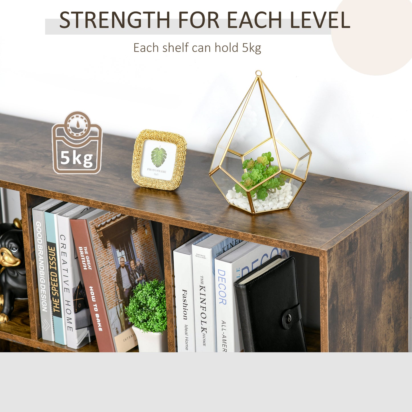 Ketomo Wood Rustic Brown 3 Tier OFauxn Bookcase Room Divider