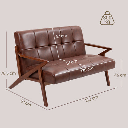 Kara Faux Leather Brown Compact 2 Seater Sofa With Tufted Back