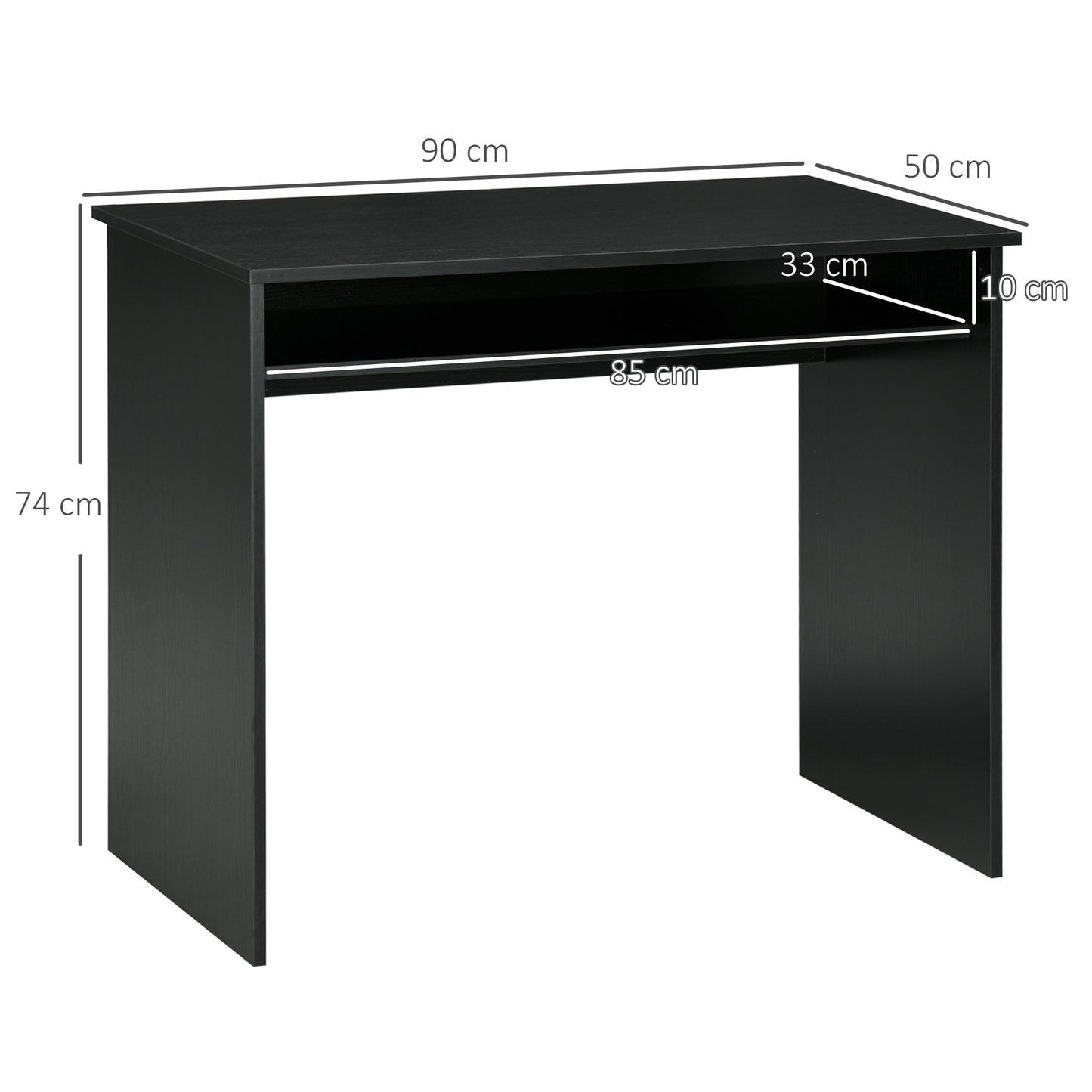 Biretti 90cmvWooden Black Wood Grain Compact Desk With Storage Shelf