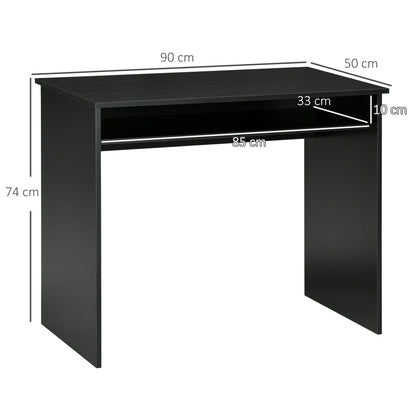 Biretti 90cmvWooden Black Wood Grain Compact Desk With Storage Shelf