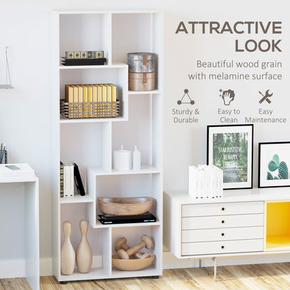Lolesa Rovi Wood White Tall 8 Cube Bookcase Room Divider With Freestanding Shelving 70 x 24 x 178 cm