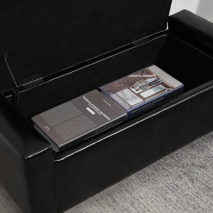 Sabata Faux Leather Black Storage Ottoman Bench With Lift Up Diamond Tufted Lid