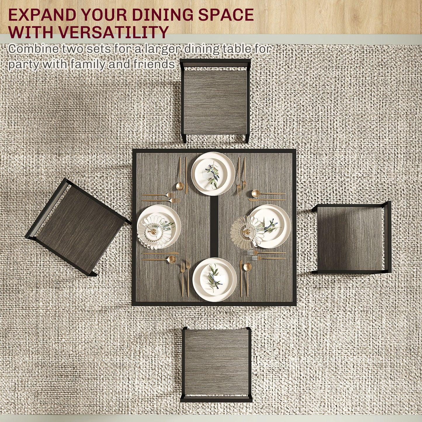 Zikeba Wooden Grey Wood Effect Compact Dining Table And Chair Set