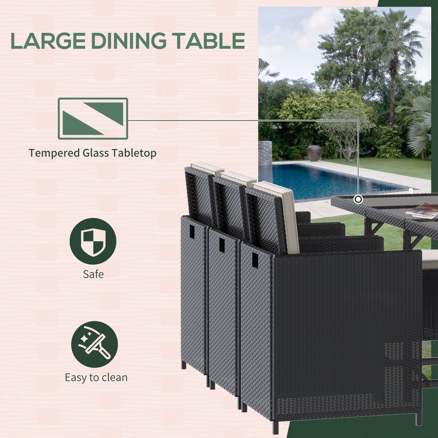 Lokeha 10 Seater Black Rattan And Cream Outdoor Dining Set