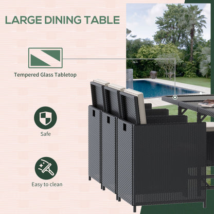 Lokeha 10 Seater Black Rattan And Cream Outdoor Dining Set