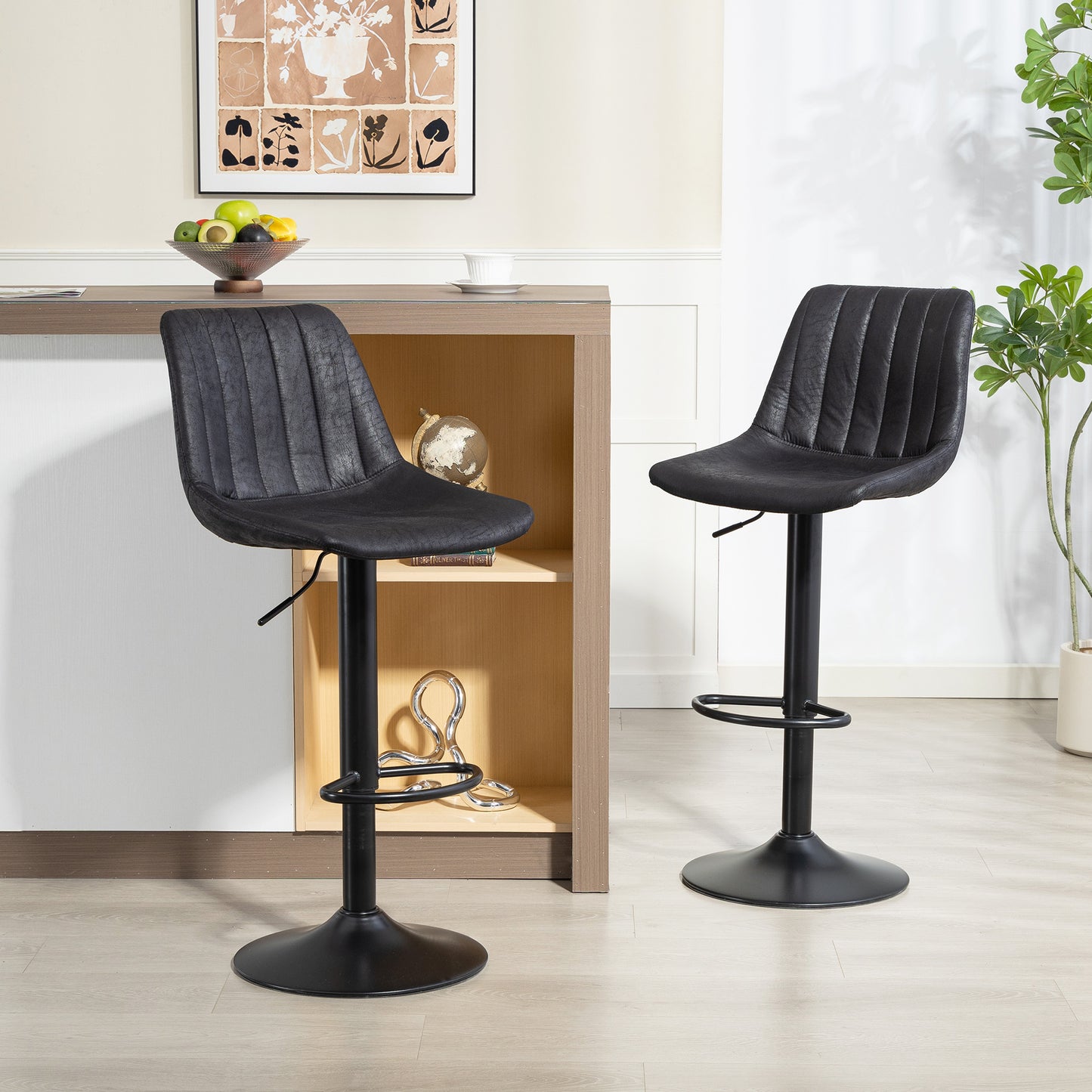 Nalo Set Of 2 Black Leathaire Upholstered Tub Style Bar Stools