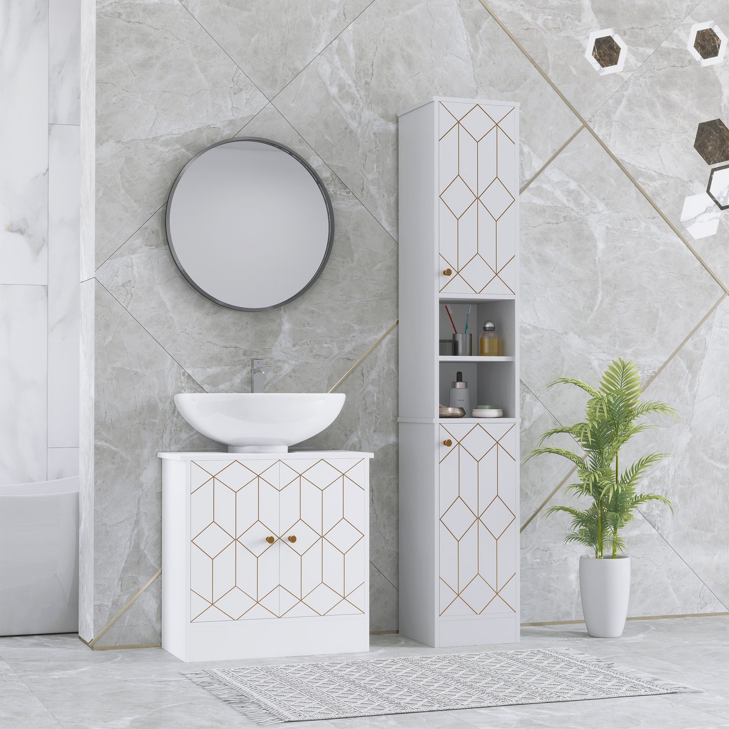 Conosu Mato Freestanding Slim Bathroom Storage Cabinet With Doors And Adjustable Shelves White