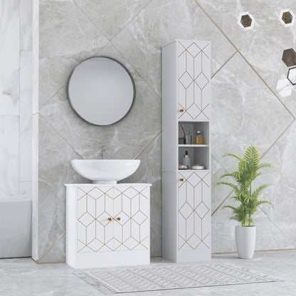 Conosu Mato Freestanding Slim Bathroom Storage Cabinet With Doors And Adjustable Shelves White