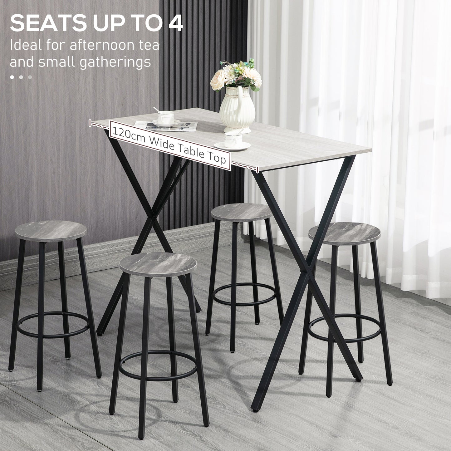 Bakefi Wooden White Rectangular Breakfast Bar Table Seating 4