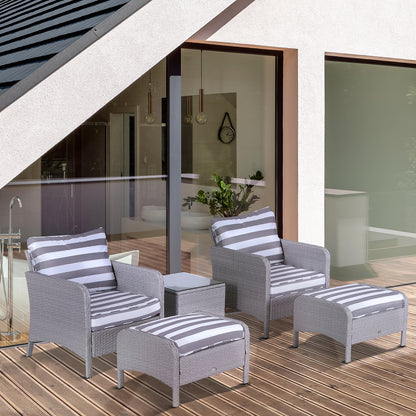 Sonova Faux Rattan Grey And White Stripes 5 Piece Outdoor Bistro Set Stools and Glass Table