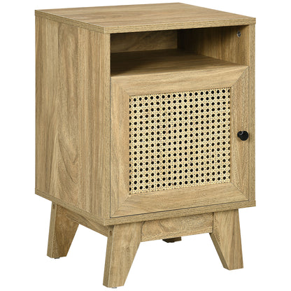 Vini Raba Natural Wood Bedside Table With Rattan Drawer and Door