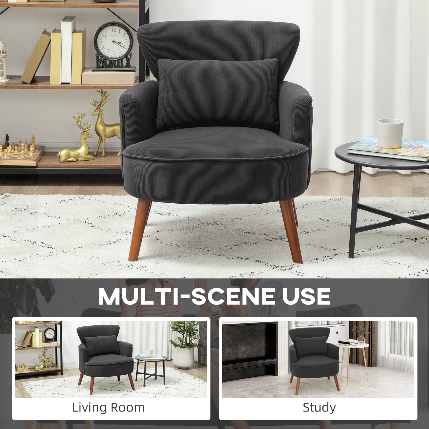 Mielyo Black Corduroy Retro Accent Armchair