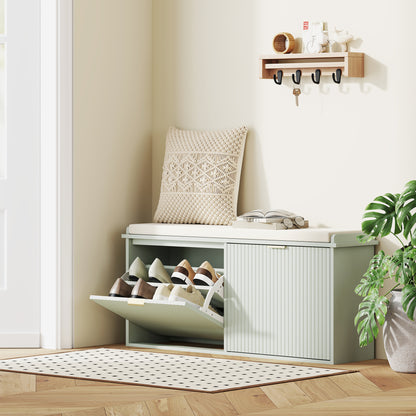 Reraha Mint Green Wooden 10 Pair Shoe Bench With Cushioned Top