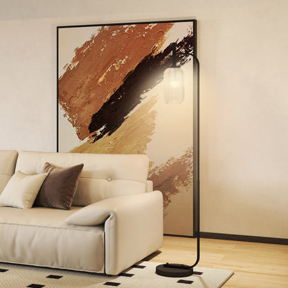 Line Metal Black Retro Floor Lamp With Ribbed Glass Shade