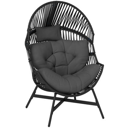 Rataco Rattan Charcoal Grey Oversized Freestanding Egg Chair With Tufted Cushion And Headrest