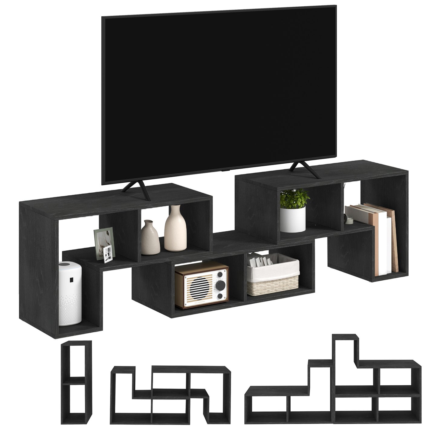 Tota 134cm Black Wood Effect 3 Block Modular TV Stand