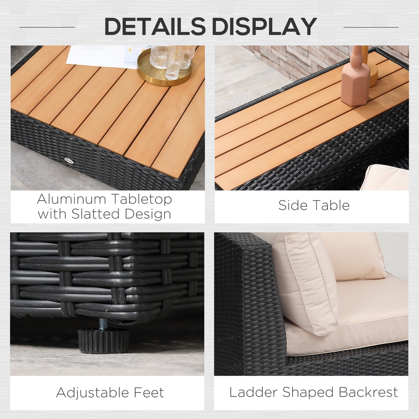 Miramar Rattan Black 5 Seater Outdoor Corner Sofa And Coffee Table Set With Cream Cushions