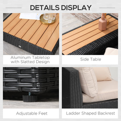 Miramar Rattan Black 5 Seater Outdoor Corner Sofa And Coffee Table Set With Cream Cushions