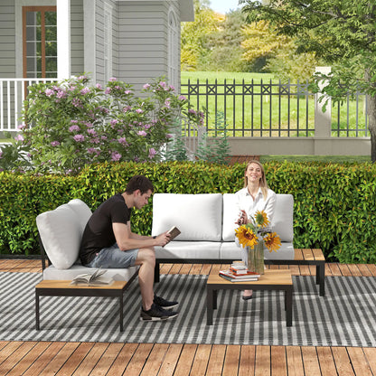 Matuki Wood Teak 4 Seater Garden Corner Sofa Set With 2 Coffee Tables