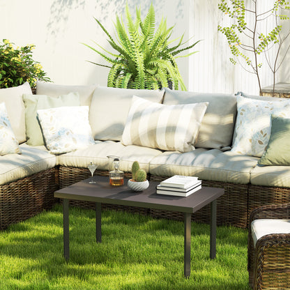 Satami Metal And Wooden Brown Outdoor Rectangular Coffee Table With Woodgrain Top