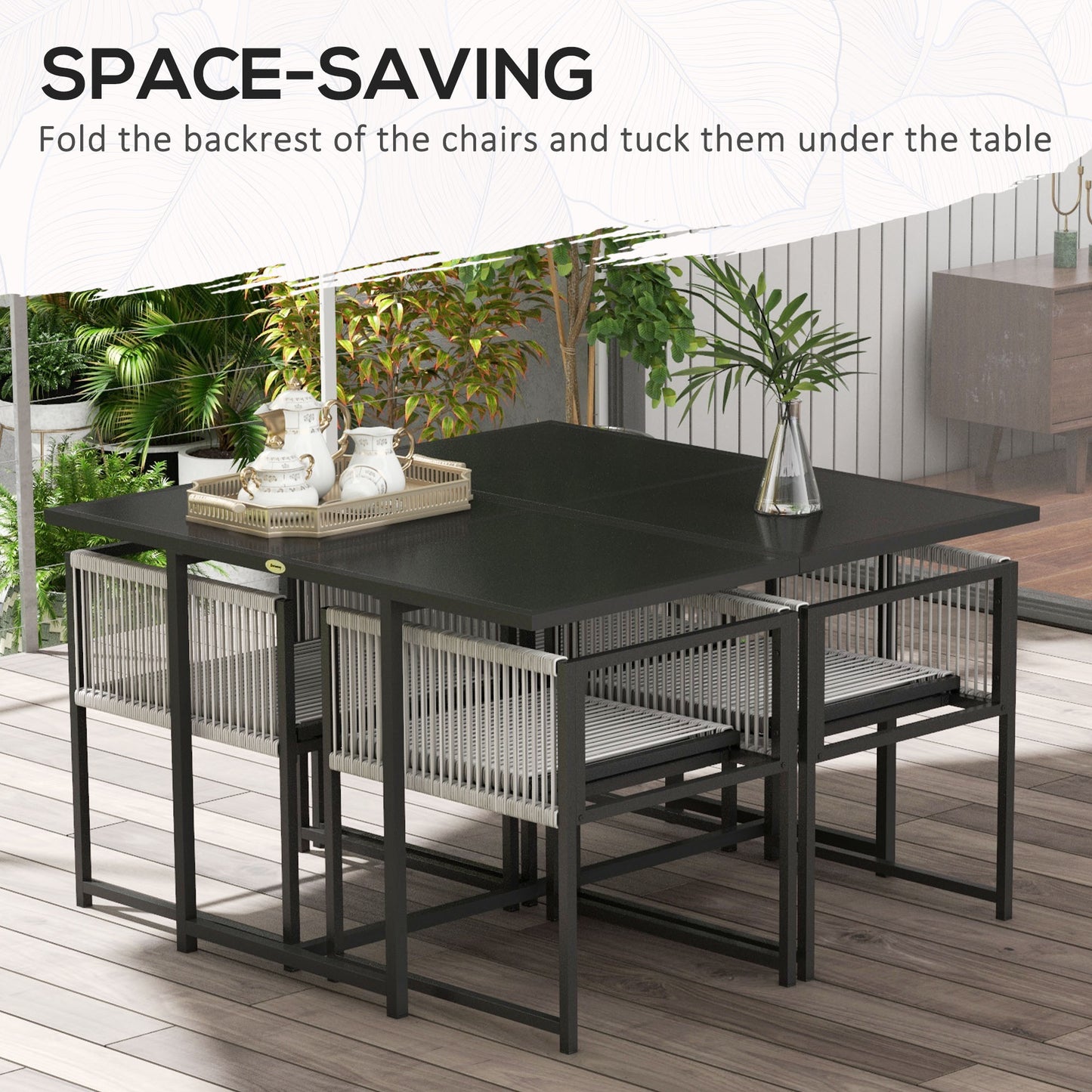Riha Metal Grey 8 Seater Garden Dining Set Rattan String Design