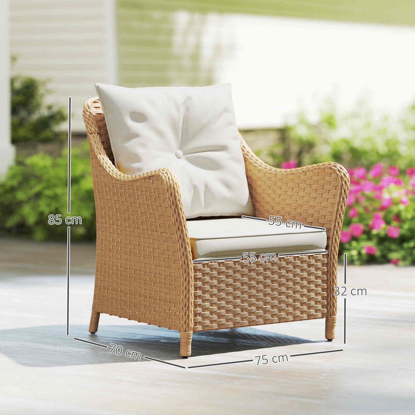 Rera Rattan Beige Set Of 2 Outdoor Armchairs With Cushions Armrests And High Back