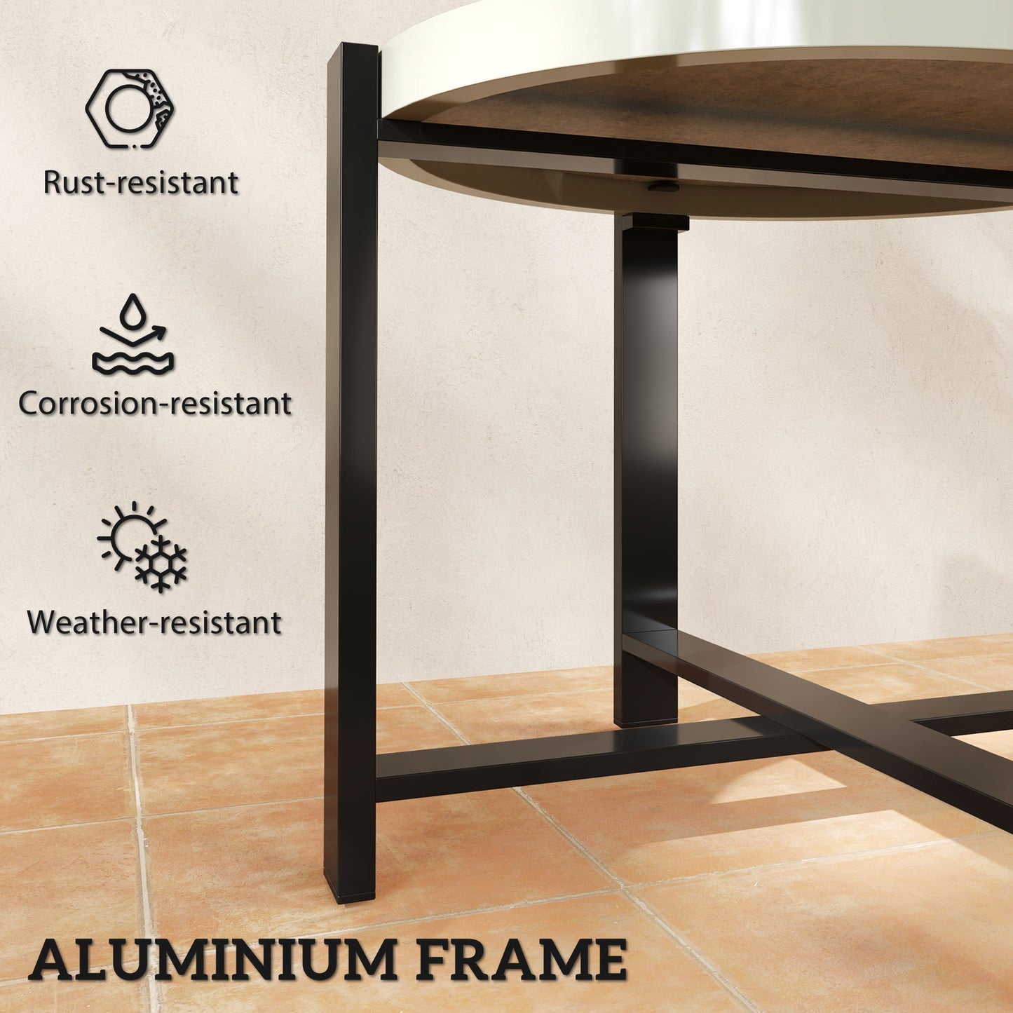 Linado Aluminium Light Grey Round Outdoor Side Table With Marble Effect Glass Top