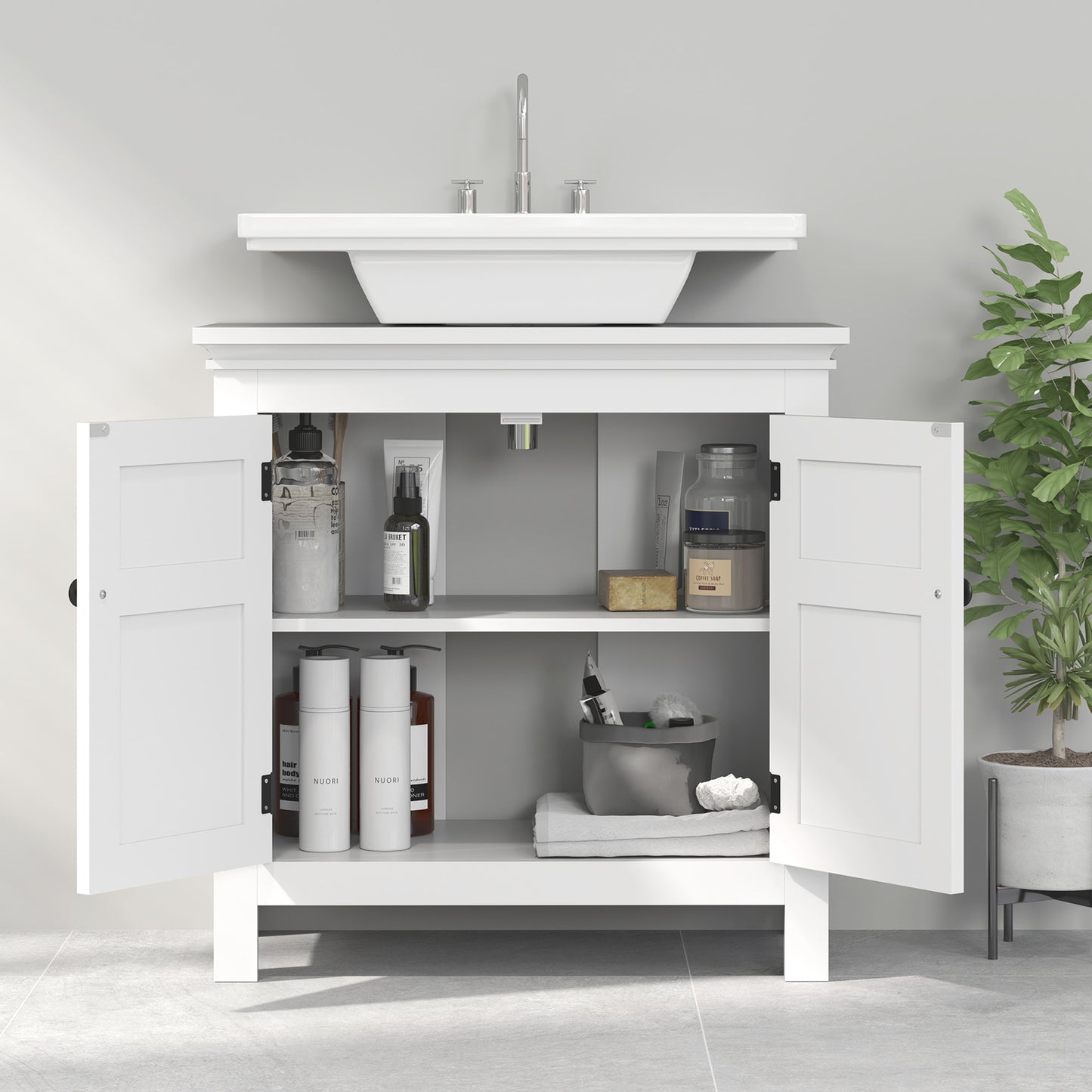 Maelna Compact Bathroom Storage Cabinet With U Cut Out White 15x20cm