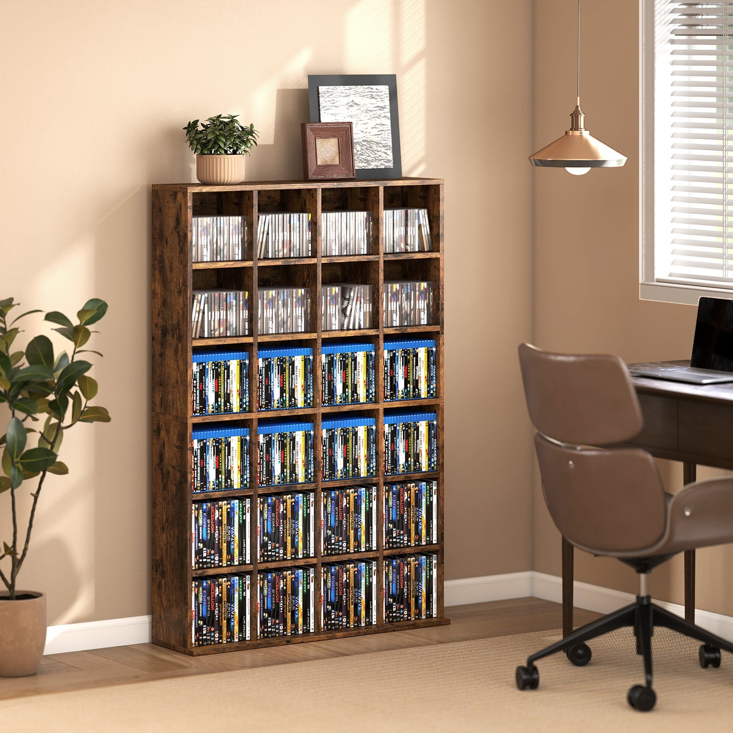 Limi Wooden Rustic Brown Adjustable CD Storage Cabinet 89 x 130.5 cm