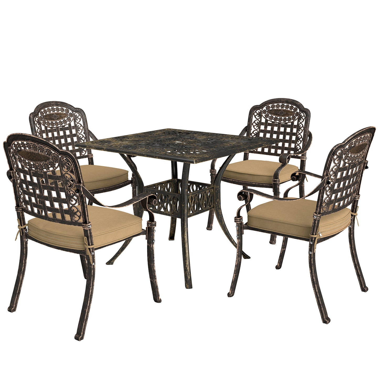 Monake 4 Seater Bronze Cast Aluminium Outdoor Garden Dining Set