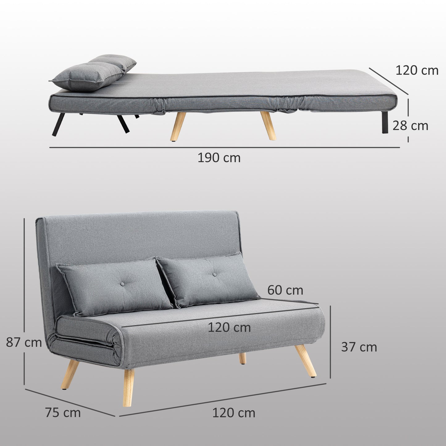 Maba Linen Look Grey 2 Seater Sofa Bed