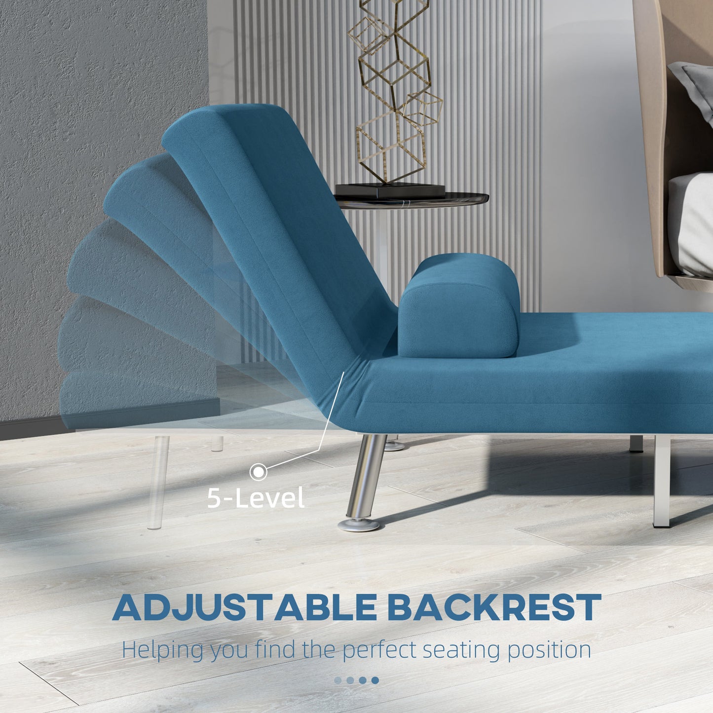 Ziel Lika Blue Velvet Single Sleeper Chair Silver Metal Legs