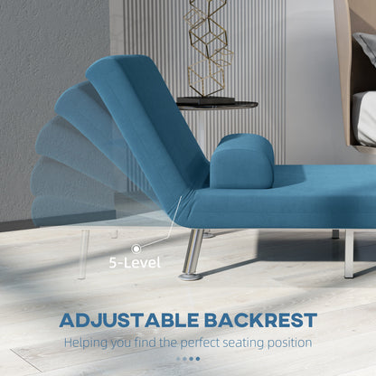 Ziel Lika Blue Velvet Single Sleeper Chair Silver Metal Legs